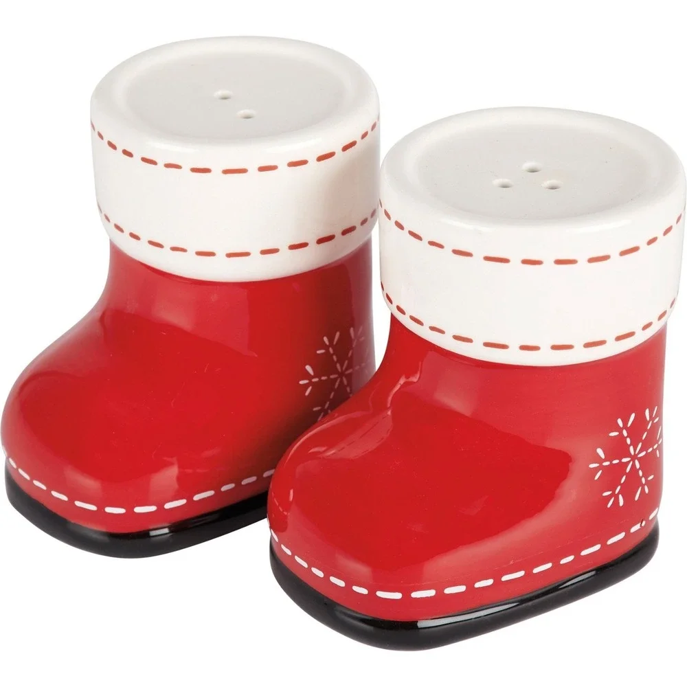 Primitives By Kathy Red Boots Salt And Pepper Shaker Winter Snowflakes